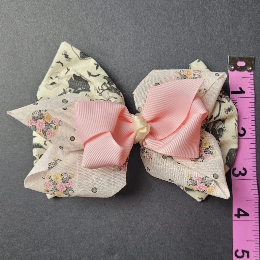 Hair Bow 5" Nightmare Before Christmas Pink Whimsigoth Ribbon Fabric Clip Floral - Picture 5 of 12
